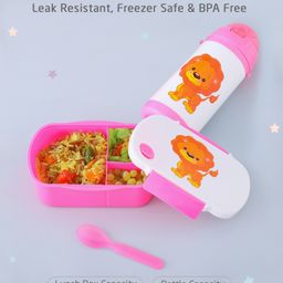ZOE Lunch Box Set With Water Bottle Lion Print - Pink-picture-17