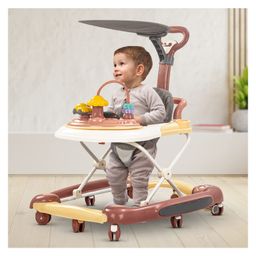 Baybee 2 in 1 Activity Baby Walker Cum Rocker for Kids with Adjustable Height Parental Push Handle Canopy Footmat & Music - Red-11