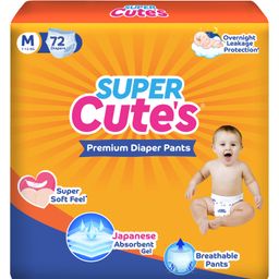 Super Cutes Pullups Pant Style Diaper Super Soft and Rash Free with Wetness Indicator Medium - 72 Pieces-106