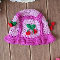 Woonie Crochet Cherry Design Bucket Cap - Purple-image-75