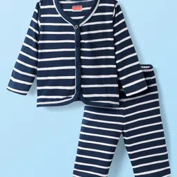 Babyhug Single Jersey Knit Full Sleeves Co-ords T-Shirt & Lounge Pant Set With Stripes - Navy Blue-picture-24