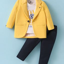 Dapper Dudes Something Text Printed Tee & Pant With Full Sleeves Blazer Set - Yellow-image-39