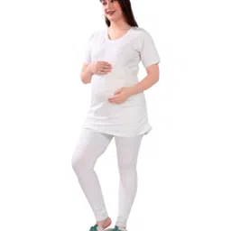 TUMMY Viscose Half Sleeves Solid Tee & High Waist Leggings Set - White-picture-42