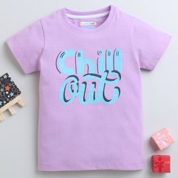 BUMZEE Cotton Woven Half Sleeves Checks T-Shirt with Chill Out Text Print - Lilac-image-23