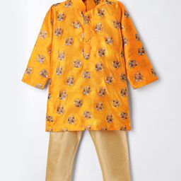 Ridokidz Full Sleeves Triangle Embroidered Kurta Pyjama - Orange-image-43