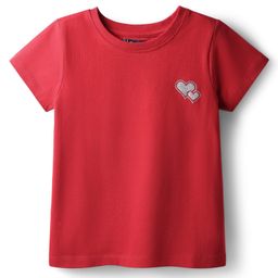 Pine Kids Cotton Knit Half Sleeves T-Shirt With Heart Print - Dark Red-picture-20