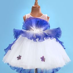 Rassha Sleeveless Floral Applique Detailed & Sequins Embellished Knee Length Dress - White & Purple-picture-14