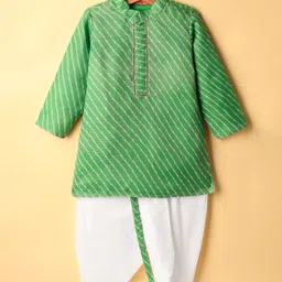 Exclusive from Jaipur Cotton Woven Full Sleeves Striped Kurta Dhoti Set - Green & White-picture-26