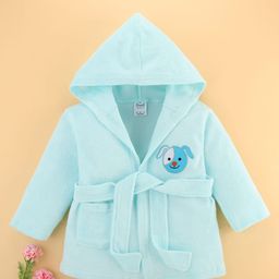 Simply Terry Knit Full Sleeves Hooded Bath Robe with Doggy Print - Aqua Blue-picture-30