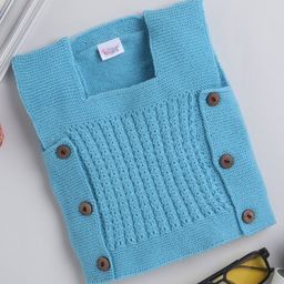 Little Angels Woollen Knitted Sleeveless Self Designed Sweater - Blue-10