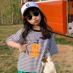 YK Girls Striped Polo Collar Pockets T-shirt-picture-7