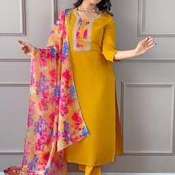 Fashion Care Women Ethnic Motifs Embroidered Regular Kurta with Trousers & With Dupatta-image-67