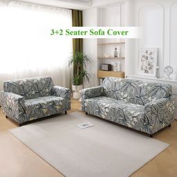 HOKIPO Frost Grey Marginata Print 5 Seater Fully Covered Stretchable Sofa Cover-picture-16