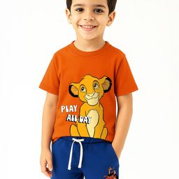 Nauti Nati Boys Lion King Printed Pure Single Jersey Cotton T-Shirt With Shorts-image-45