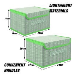 Kuber Industries Drawer Storage Box  Zig Zag Dhakkan Storage Box  Non-Woven Clothes Organizer  Storage Box with Handle  S  M  Pack of 2  Green image 3