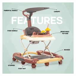 Baybee 2 in 1 Activity Baby Walker Cum Rocker for Kids with Adjustable Height Parental Push Handle Canopy Footmat & Music - Red image 4