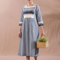 JAYPORE Women Cotton Embroidered Empire Midi Dress-image-40