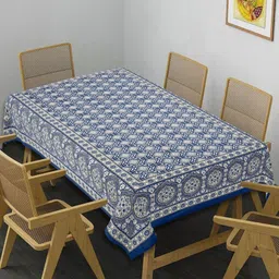 Texstylers Blue Floral Anti-Slip Cotton 6-Seater Table Cover-53