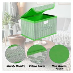 Kuber Industries Drawer Storage Box  Zig Zag Dhakkan Storage Box  Non-Woven Clothes Organizer  Storage Box with Handle  S  M  Pack of 2  Green image 5