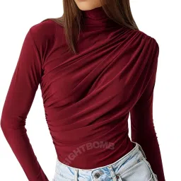 Party Extended Sleeves Solid Women Maroon Top-image-71