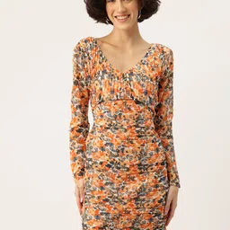 Rue Collection Floral Printed Pleated Detail Sheath Mini Dress-image-86
