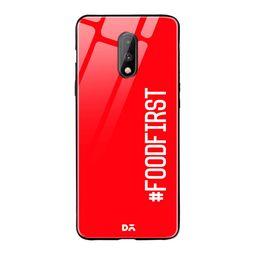 DailyObjects Red & White Food First OnePlus 7 Glass Case image 1