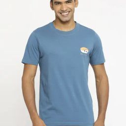 Basics Mid Blue Cotton Muscle Fit T-Shirt-image-78