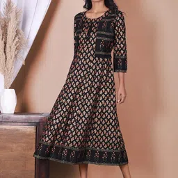 Indiwest Ethnic Motif Printed Rayon A-Line Kurta With Jacket-image-68