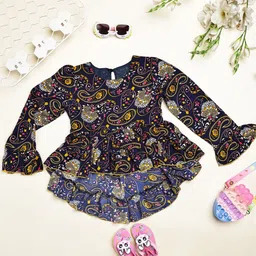Cutiekins Girls Floral Printed Flared Sleeve High-Low Top-picture-32