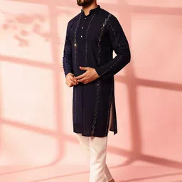 Anouk Men Embroidered Regular Mirror Work Pure Cotton Kurta with Pyjamas image 2