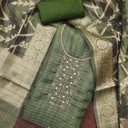 SHADOW & SAINING Floral Woven Design Zari Work Organza Semi-Stitched Dress Material-image-58