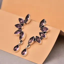 Anvik Silver Plated Stone Studded Contemporary Drop Earrings-52