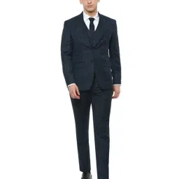 Louis Philippe Navy Full Sleeves Three Piece Suit-image-70