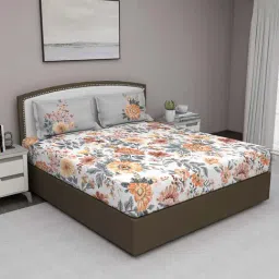 GM White & Orange 100% Cotton 180 TC Queen Bedsheet Set-picture-42