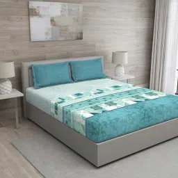 GM Blue 100% Cotton 150 TC Queen Bedsheet Set-image-37