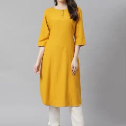 Ayaany Mustard Round Neck A Line Kurta-picture-10