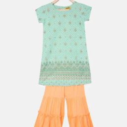 Global Desi Girl Blue Printed Kurta & Palazzo-image-6