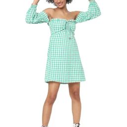 Only Green Check A-Line Dress-image-32