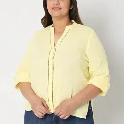 Vero Moda Curve Lime Yellow Band Neck Shirt-image-51