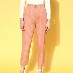 Melon by PlusS Peach Regular Fit Striped Trousers-image-47