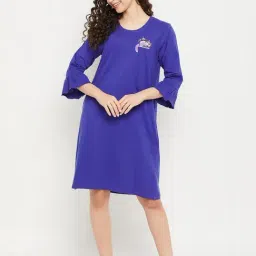 Clovia Blue Graphic Print Night Dress-image-12