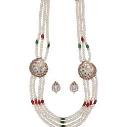 Sri Jagdamba Pearls Gamini Green & Pink Necklace and Earring Set-11