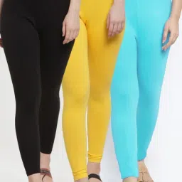 Gracit Black & Yellow Mid Rise Leggings - Pack Of 3-image-94