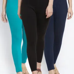 Gracit Black & Navy Mid Rise Leggings - Pack Of 3-image-88