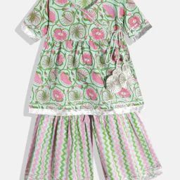 READIPRINT FASHIONS Kids Green Floral Print Kurta With Sharara-image-48