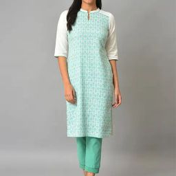 Aurelia Women Green Floral Print Cotton Kurta-image-51