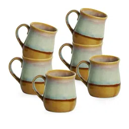 ExclusiveLane Mustard Yellow & Off White Ceramic Coffee Mugs - Set of 6 (360ml)-43