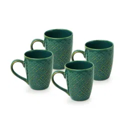 ExclusiveLane Turqouise & Golden Ceramic Coffee Mugs - Set of 4 (300ml)-10