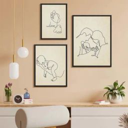 999Store Cream Canvas Mom Dad With Newborn Baby Wall Painting - Set of 3-16