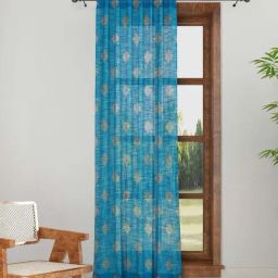 Fabindia Home Standalone Teal 170 GSM Cotton Curtain -7 Feet-image-11